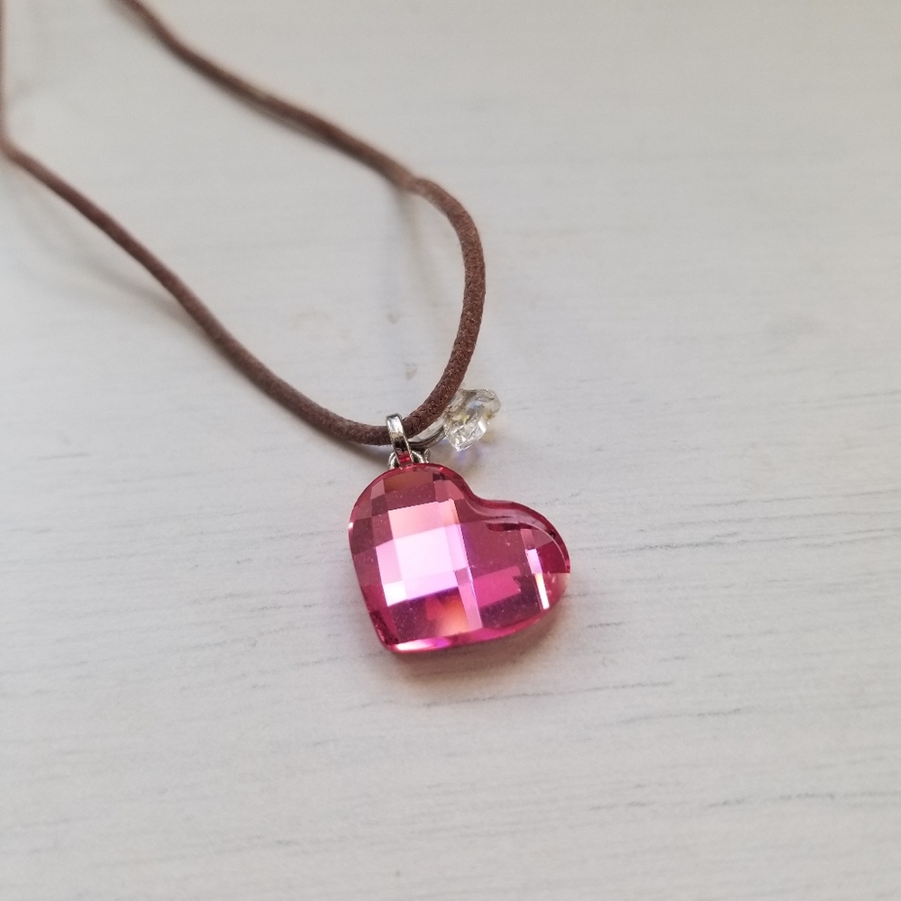 Swarovski pink heart necklace w butterfly